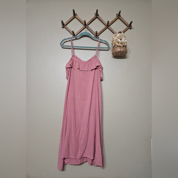 Easel Los Angeles Pink Linen Cotton Blend Midi Dress Size M Adjustable Straps - Picture 6 of 7